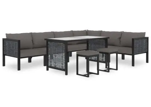 Set mobilier de grădină cu perne, 9 piese, antracit, poliratan - 1/5