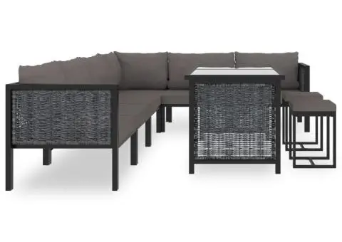 Set mobilier de grădină cu perne, 9 piese, antracit, poliratan - 2/5
