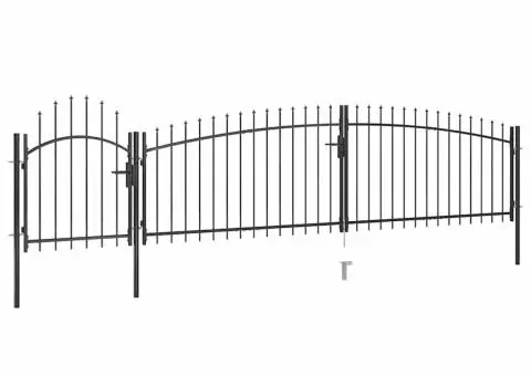 Poartă gard pentru grădină cu vârf suliță, negru 5 x 1,5 m - 1/5