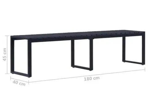 Bancă de grădină, negru, 180 cm, placă PS - 5/5