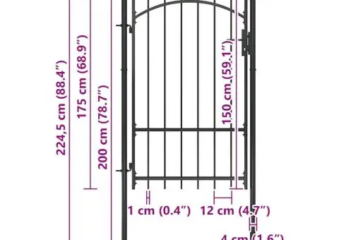 Poartă de grădină, negru, 1 x 2,2 m, oțel - 5/5