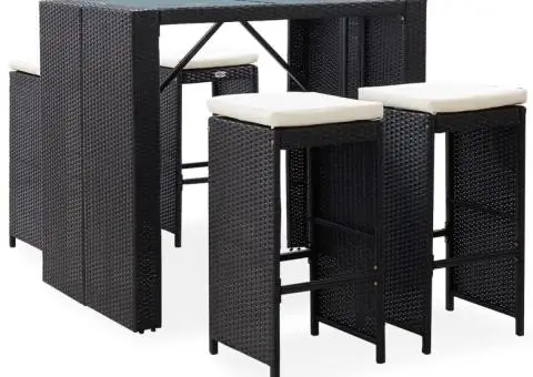 Set de bar de exterior, 5 piese, negru, poliratan și sticlă - 1/5