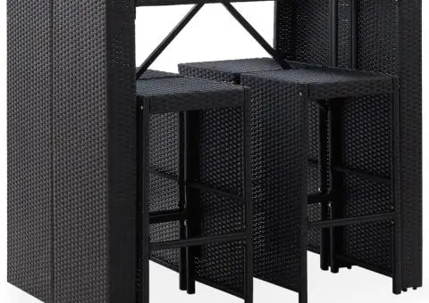 Set de bar de exterior, 5 piese, negru, poliratan și sticlă - 2/5