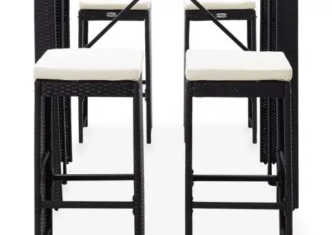 Set de bar de exterior, 5 piese, negru, poliratan și sticlă - 3/5