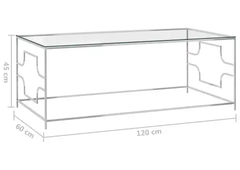 Masă de cafea, argintiu, 120x60x45 cm, oțel inoxidabil & sticlă - 4/4