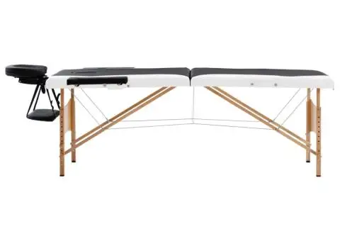 Masă pliabilă de masaj, 2 zone, negru și alb, lemn - 2/5