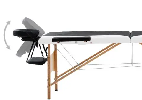 Masă pliabilă de masaj, 2 zone, negru și alb, lemn - 3/5