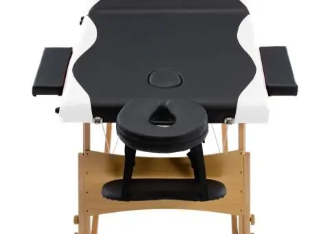 Masă pliabilă de masaj, 2 zone, negru și alb, lemn - 4/5