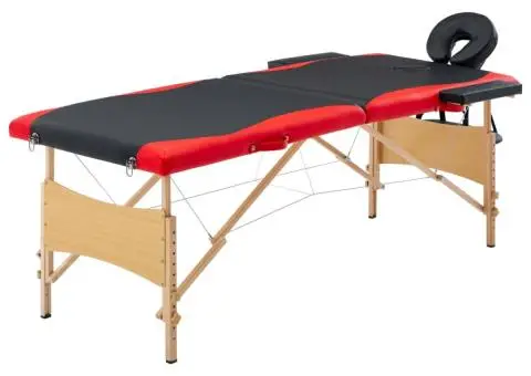 Masă pliabilă de masaj, 2 zone, negru și roșu, lemn - 1/5