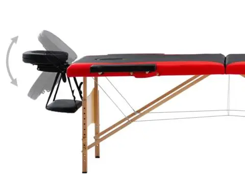 Masă pliabilă de masaj, 2 zone, negru și roșu, lemn - 3/5