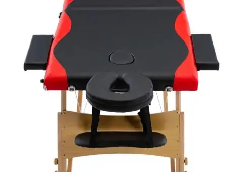 Masă pliabilă de masaj, 2 zone, negru și roșu, lemn - 4/5