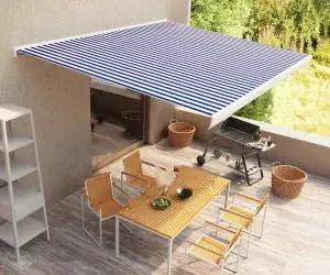 vidaXL Copertină motorizată tip casetă, albastru și alb, 500 x 300 cm