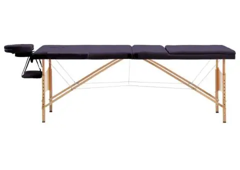Masă de masaj pliabilă, 3 zone, violet, lemn - 2/5