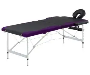 vidaXL Masă pliabilă de masaj, 2 zone, negru și violet, aluminiu