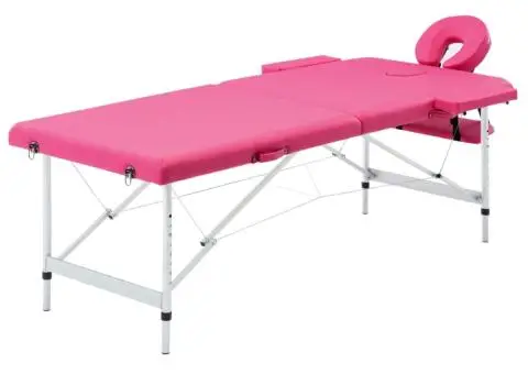 Masă de masaj pliabilă, 2 zone, roz, aluminiu - 1/5