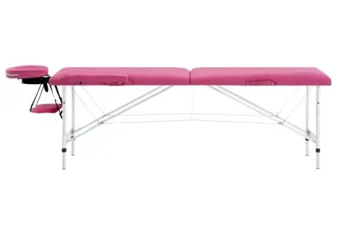 Masă de masaj pliabilă, 2 zone, roz, aluminiu - 2/5