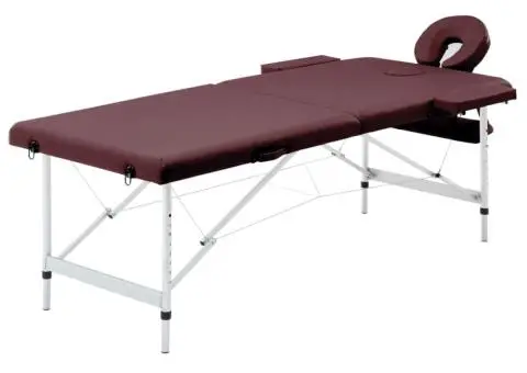 Masă de masaj pliabilă, 2 zone, violet vin, aluminiu - 1/5