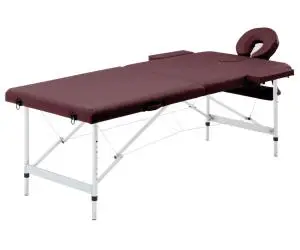 vidaXL Masă de masaj pliabilă, 2 zone, violet vin, aluminiu