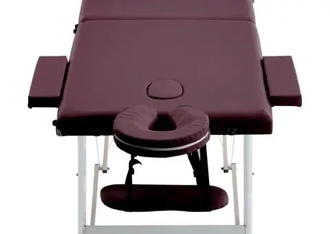 Masă de masaj pliabilă, 2 zone, violet vin, aluminiu - 3/5