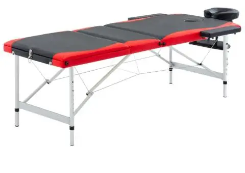 Masă pliabilă de masaj, 3 zone, negru și roșu, aluminiu - 1/5