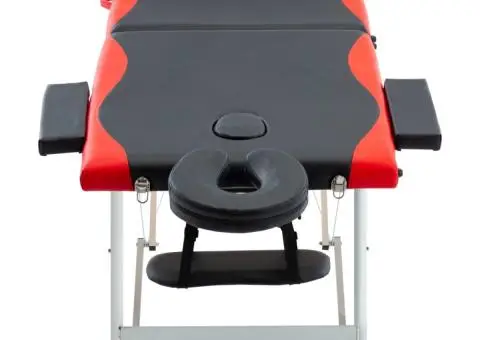 Masă pliabilă de masaj, 3 zone, negru și roșu, aluminiu - 2/5