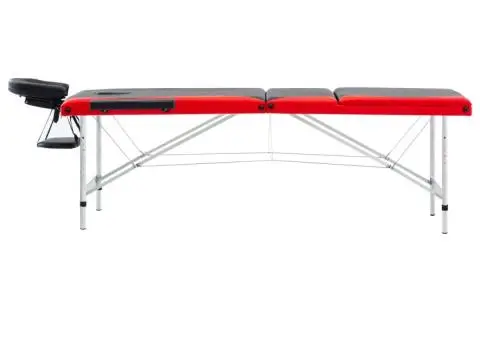 Masă pliabilă de masaj, 3 zone, negru și roșu, aluminiu - 3/5