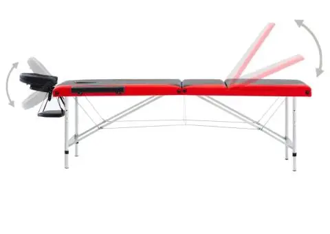 Masă pliabilă de masaj, 3 zone, negru și roșu, aluminiu - 4/5