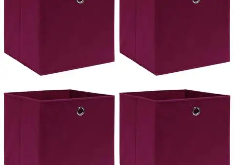 Cutii depozitare, 4 buc., roșu închis, 32x32x32 cm, textil - 1/5