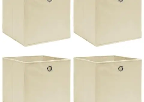Cutii de depozitare, 4 buc., crem, 32x32x32 cm, textil - 1/5