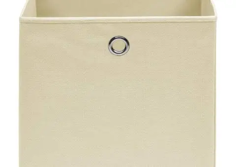 Cutii de depozitare, 4 buc., crem, 32x32x32 cm, textil - 3/5