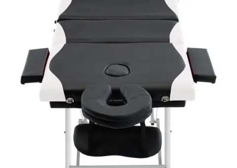 Masă pliabilă de masaj, 4 zone, negru și alb, aluminiu - 2/5