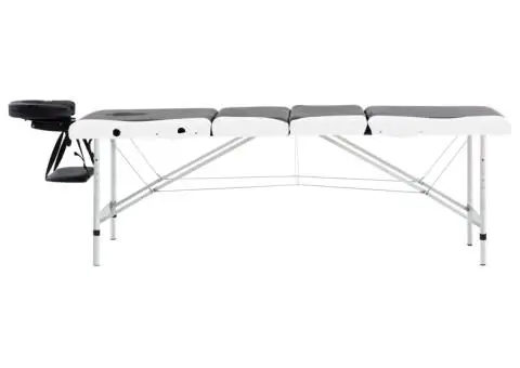 Masă pliabilă de masaj, 4 zone, negru și alb, aluminiu - 3/5