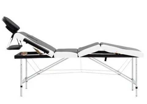 Masă pliabilă de masaj, 4 zone, negru și alb, aluminiu - 5/5
