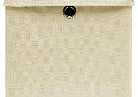 Cutii depozitare cu capace 10 buc. crem, 32x32x32 cm, textil - 3/5