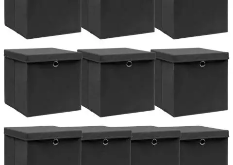 Cutii depozitare cu capace, 10 buc. negru, 32x32x32 cm, textil - 1/5