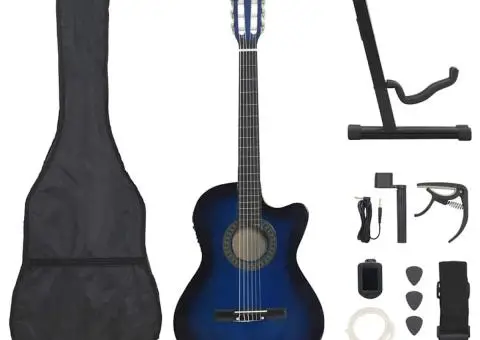 Set chitară acustică cu egalizator, 12 piese 6 corzi, albastru - 1/5