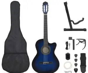 vidaXL Set chitară acustică cu egalizator, 12 piese 6 corzi, albastru