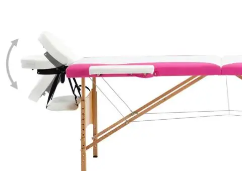 Masă pliabilă de masaj, 2 zone, alb și roz, lemn - 3/5