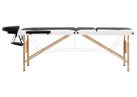 Masă pliabilă de masaj, 3 zone, negru și alb, lemn - 2/5