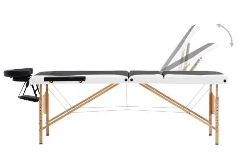 Masă pliabilă de masaj, 3 zone, negru și alb, lemn - 3/5