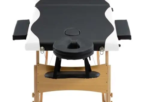 Masă pliabilă de masaj, 3 zone, negru și alb, lemn - 4/5