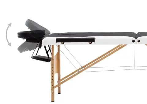 Masă pliabilă de masaj, 3 zone, negru și alb, lemn - 5/5