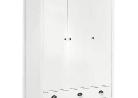 Șifonier cu 3 uși Hill, alb, 127x50x170 cm, lemn masiv de pin - 1/5