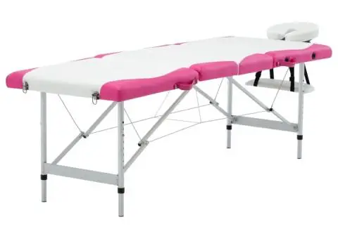 Masă pliabilă de masaj, 4 zone, alb și roz, aluminiu - 1/5