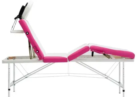 Masă pliabilă de masaj, 4 zone, alb și roz, aluminiu - 5/5