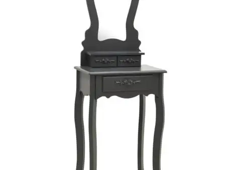 Set masă de toaletă cu taburet gri 50x59x136 cm lemn paulownia - 2/5