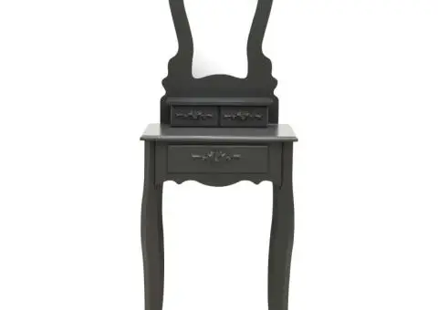 Set masă de toaletă cu taburet gri 50x59x136 cm lemn paulownia - 3/5