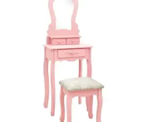 vidaXL Set masă de toaletă cu taburet roz 50x59x136 cm lemn paulownia