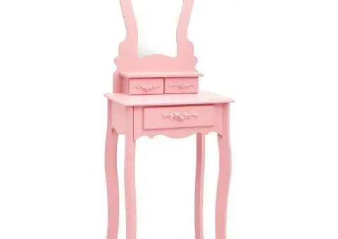Set masă de toaletă cu taburet roz 50x59x136 cm lemn paulownia - 2/5