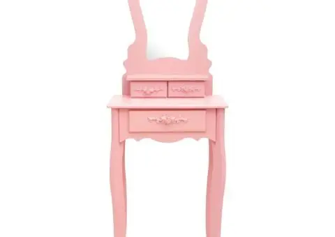 Set masă de toaletă cu taburet roz 50x59x136 cm lemn paulownia - 3/5